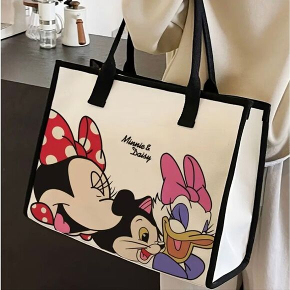 Disney Minnie Mouse Daisy Canvas Tote Bag Black - Picture 5 of 5